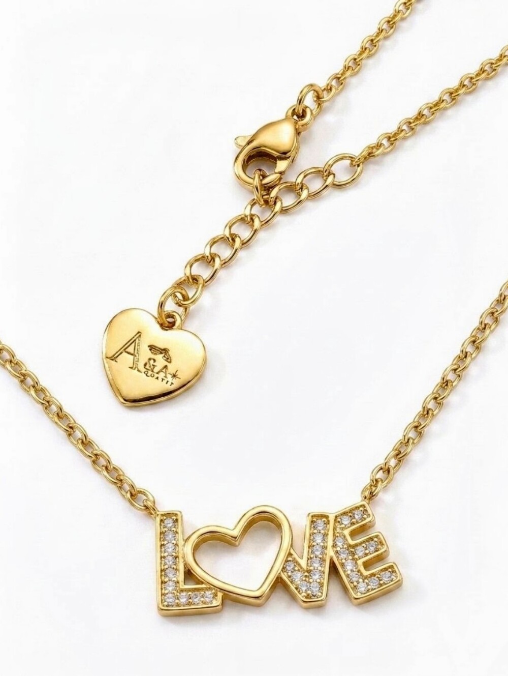 18K Gold Vermeil Pavé LOVE Necklace Open Heart 925 Silver | AAQuatif
